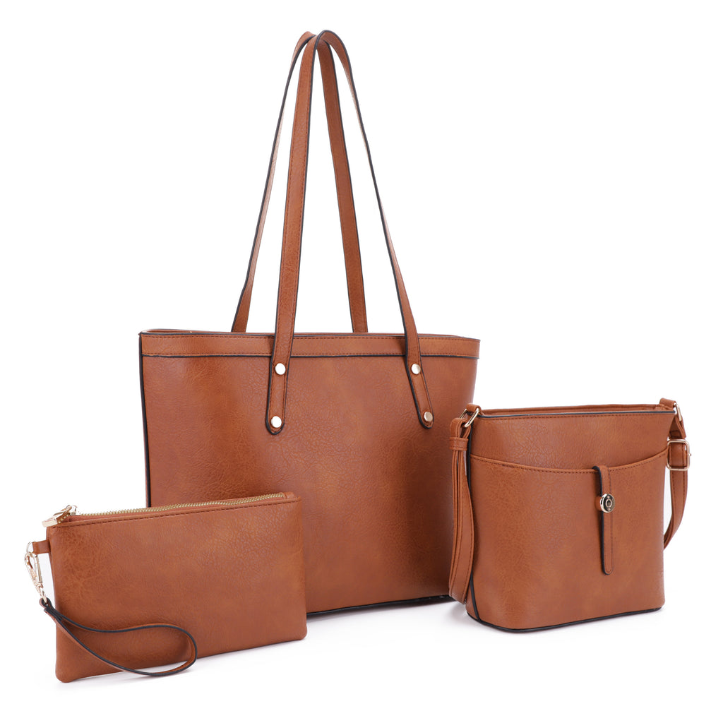 FC20277 Metal Button Hardware with Wristlet and Shoulder Tote Set
