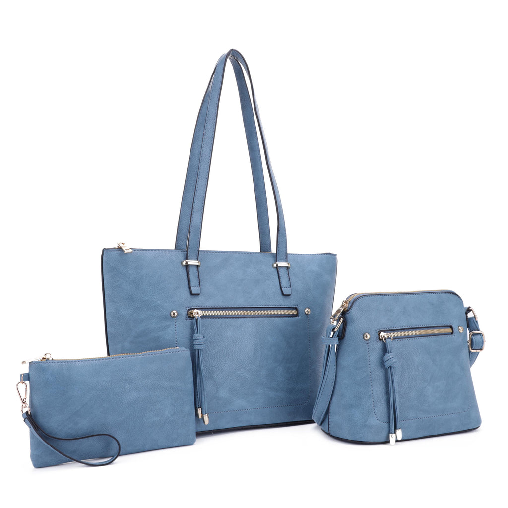 FC20285 Gold Pearl Hardware Front Pocket with Wristlet and Shoulder Tote Bag Set