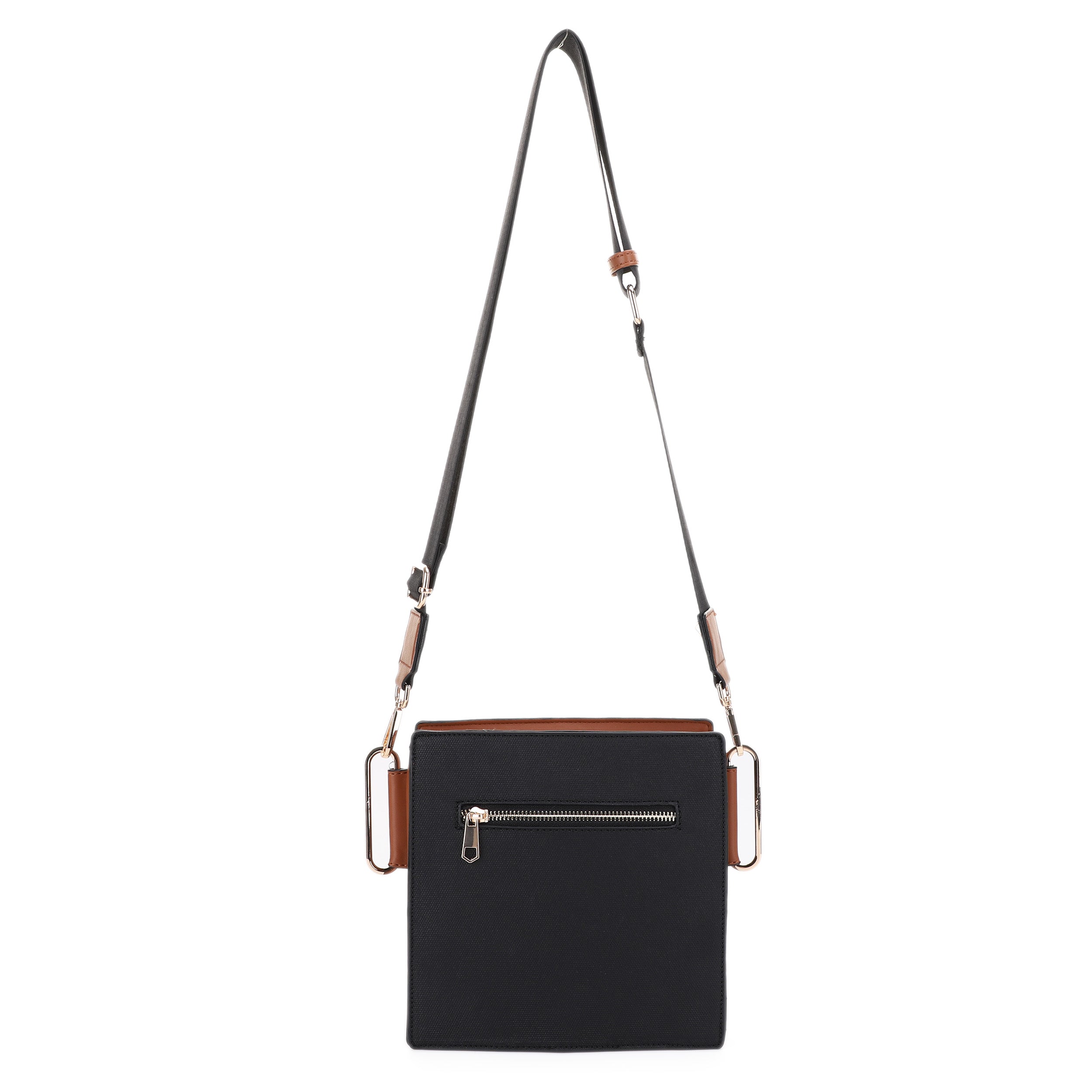 FC20578 Hardware Emblem Two Tone Structured Crossbody Bag