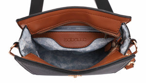 FC20578 Hardware Emblem Two Tone Structured Crossbody Bag