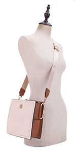 FC20578 Hardware Emblem Two Tone Structured Crossbody Bag