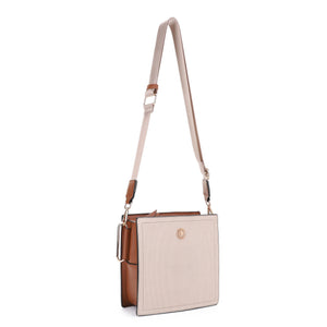 FC20578 Hardware Emblem Two Tone Structured Crossbody Bag
