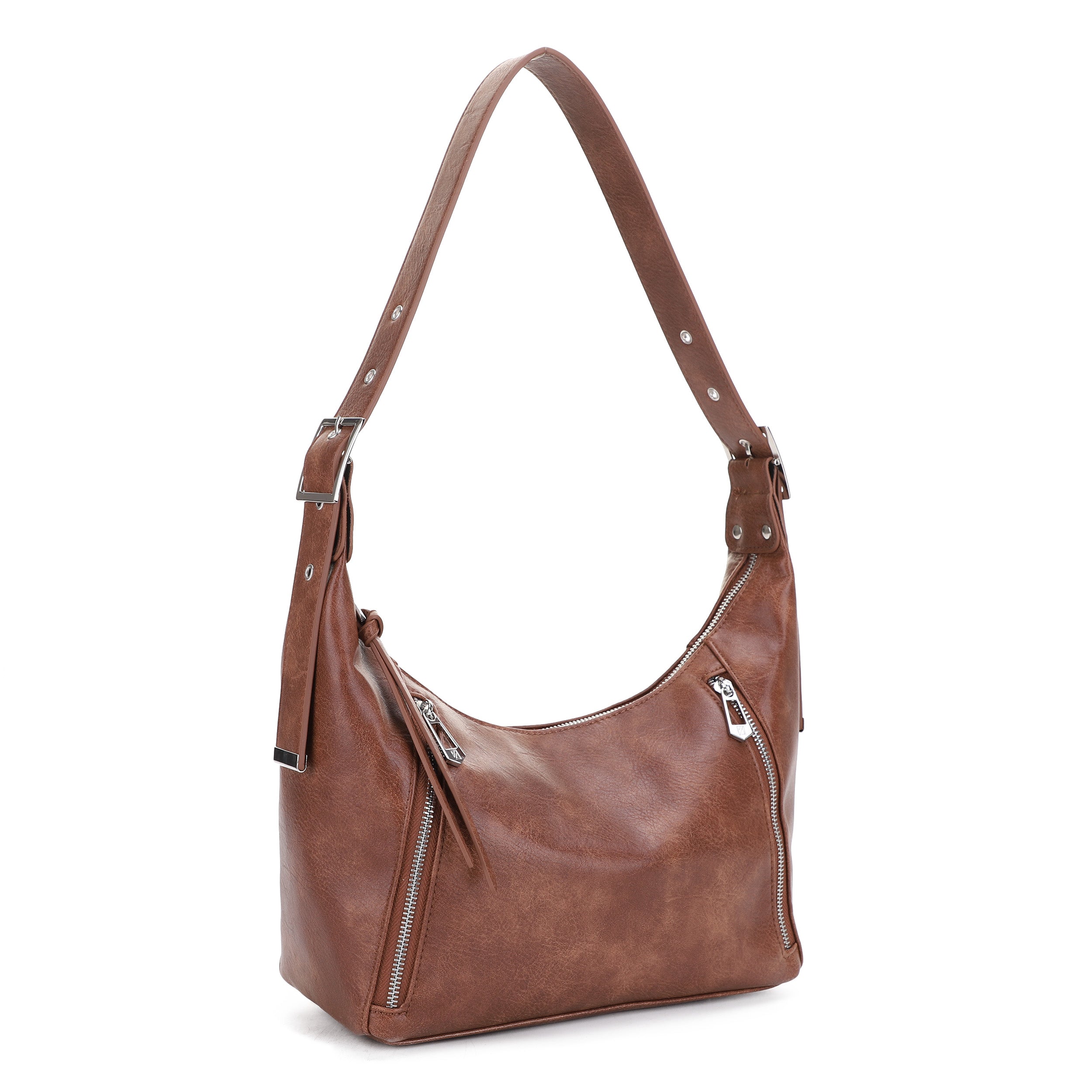 IZ26011 Double Zipper Hobo Shoulder